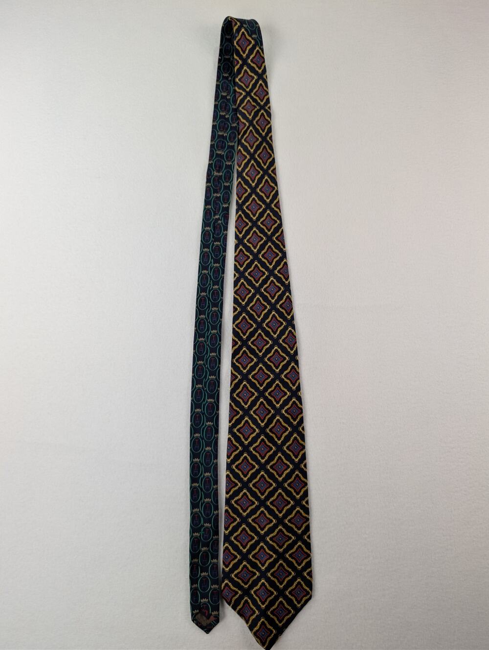 Vintage Tommy Hilfiger Men’s Geometric Silk Tie Navy Red Gold